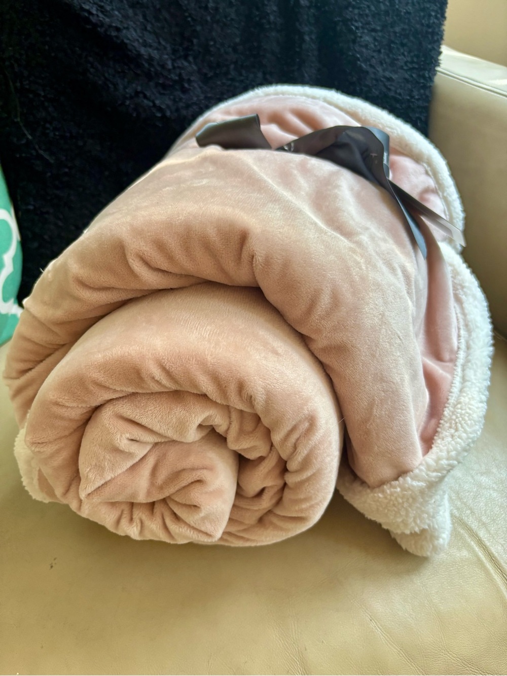 Waterford Blush Pink Plush Throw with Cream Sherpa - Picture 7 of 8
